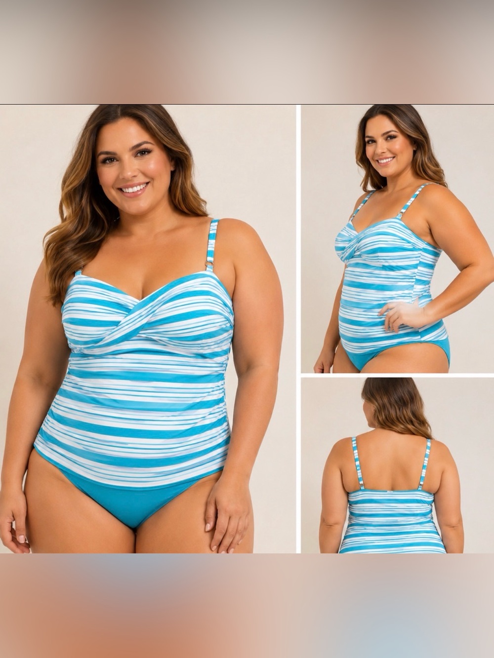 Catalina NWT Blue White Striped Tankini Top XL 16-18 Tummy Minimizer Swimwear